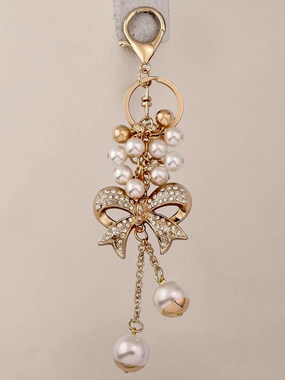 New! Gold Bow with Pearls & Rhinestones Bag Charm/Keychain (NWT)